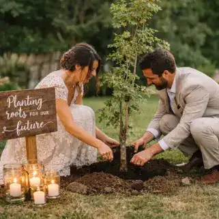 Bruidspaar plant een boom